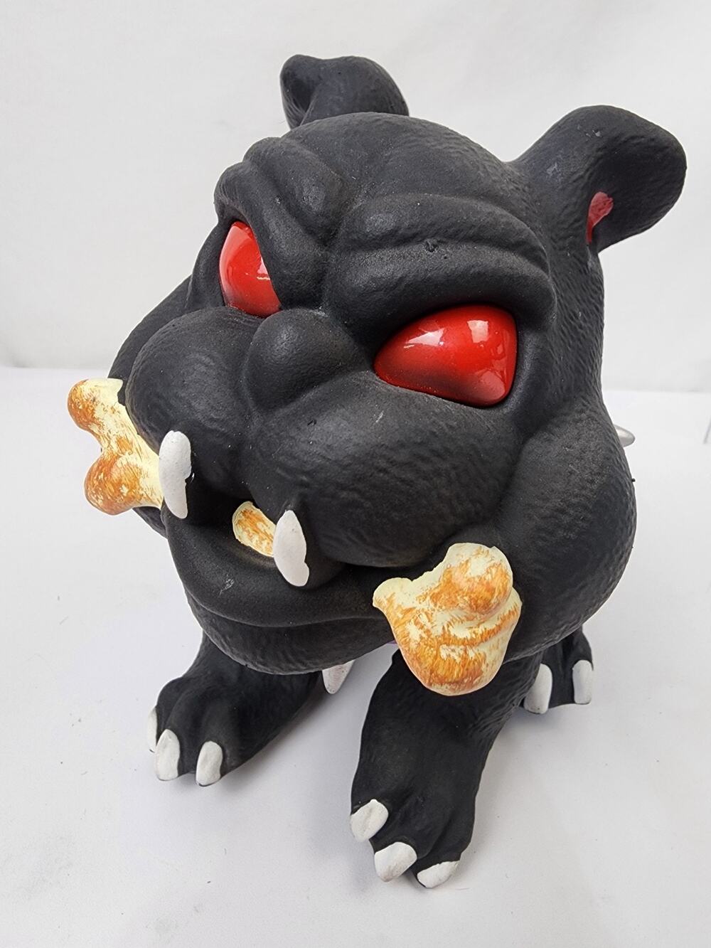 Gemmy Animatronic LED Haunted Black Rubber Bulldog Red Eyes Purple Collar Works